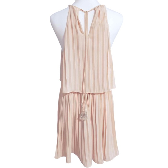 Peach Pleated Dress by Ark & Co. with Tie Back Closure and Beaded tassels Sz L - Picture 13 of 14